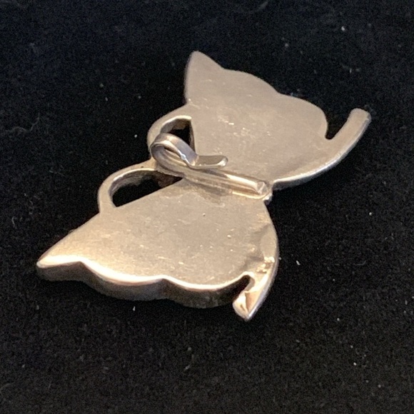 Silver Inlaid Mosaic Butterfly Turquoise & Coral Pendant (Zuni?) - Picture 4 of 6